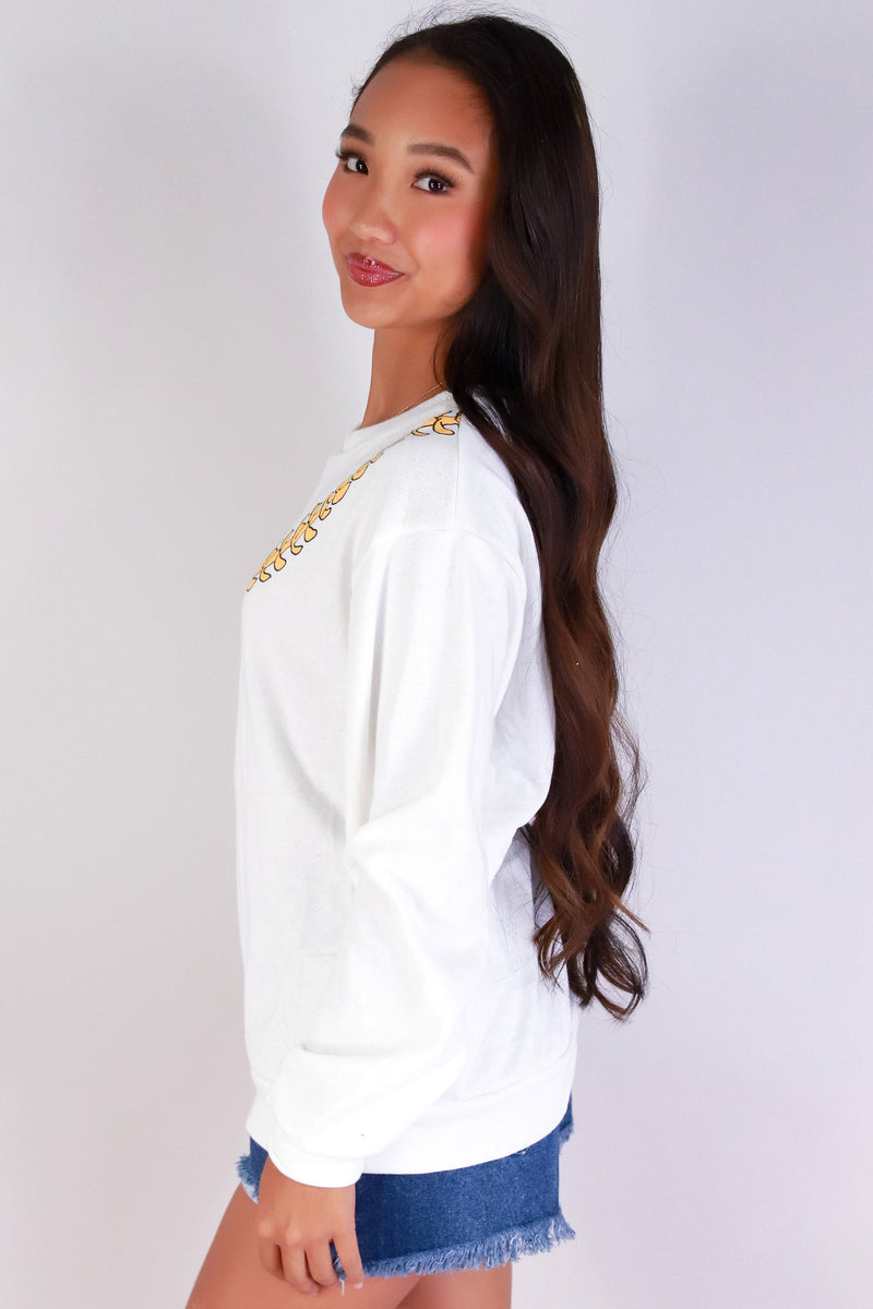 Jeans Warehouse Hawaii - SOLID LONG SLV TOPS - PUAKENIKENI LEI SWEATER | By ROCK & ROSE BY CHERIE