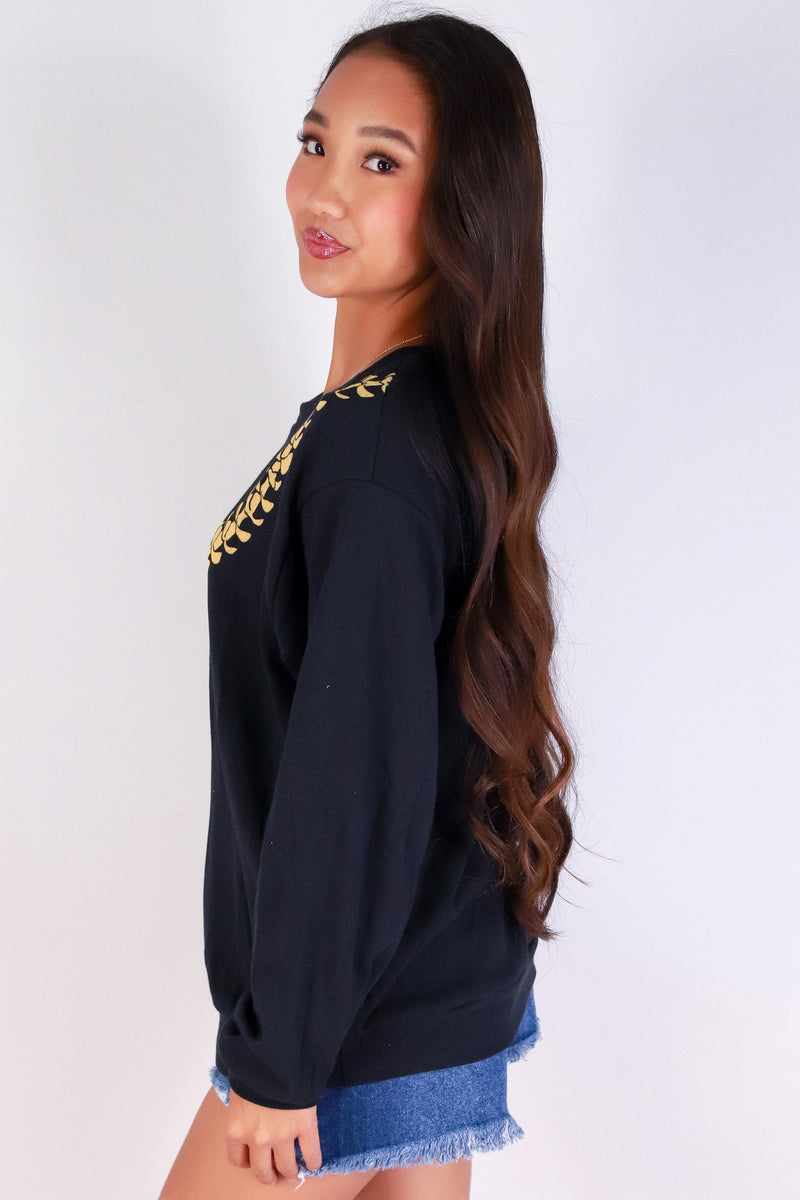 Jeans Warehouse Hawaii - SOLID LONG SLV TOPS - PUAKENKENI LEI SWEATER | By ROCK & ROSE BY CHERIE