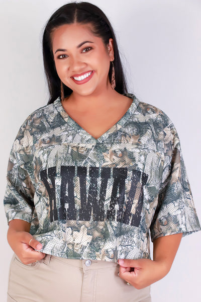 Jeans Warehouse Hawaii - PLUS S/S PRINT WOVEN TOPS - HAWAII HUNTING CAMO JERSEY | By YELLOW CABBAGE
