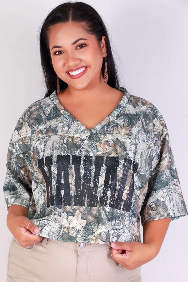 Jeans Warehouse Hawaii - PLUS S/S PRINT WOVEN TOPS - HAWAII HUNTING CAMO JERSEY | By YELLOW CABBAGE