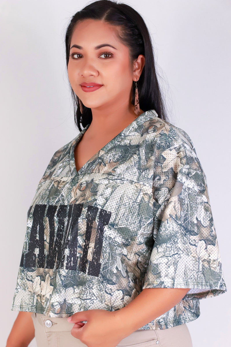 Jeans Warehouse Hawaii - PLUS S/S PRINT WOVEN TOPS - HAWAII HUNTING CAMO JERSEY | By YELLOW CABBAGE