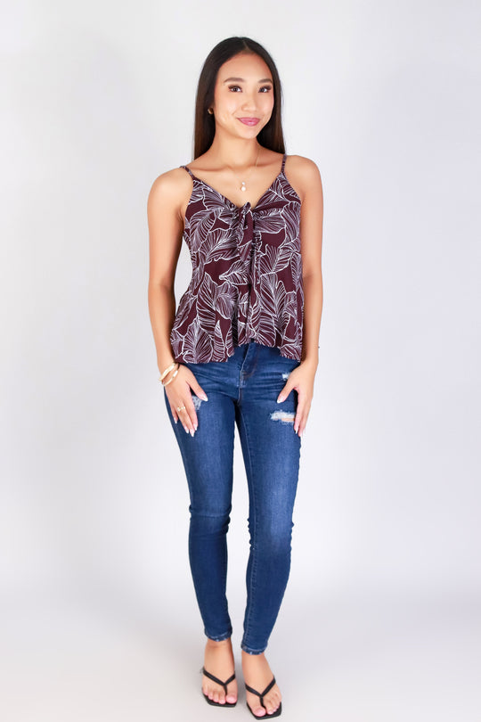 TROPICAL LEAF TIE FRONT TOP