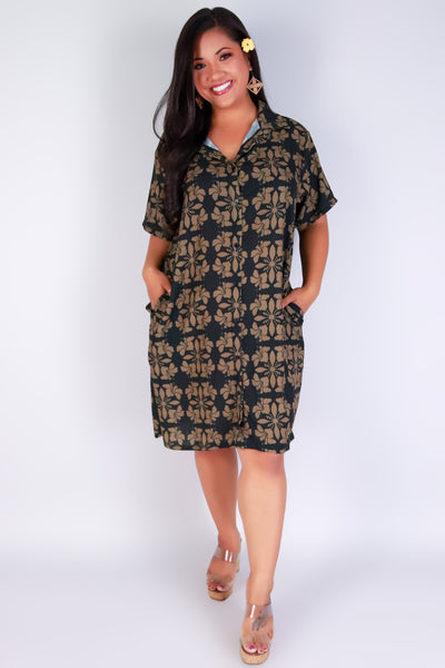 Jeans Warehouse Hawaii - PLUS PLUS WOVEN PRINT DRESSES - HIBISCUS QUILT BUTTON DOWN DRESS | By LUZ