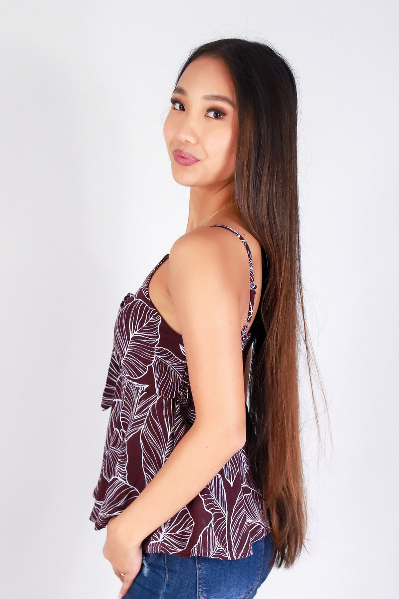 TROPICAL LEAF TIE FRONT TOP