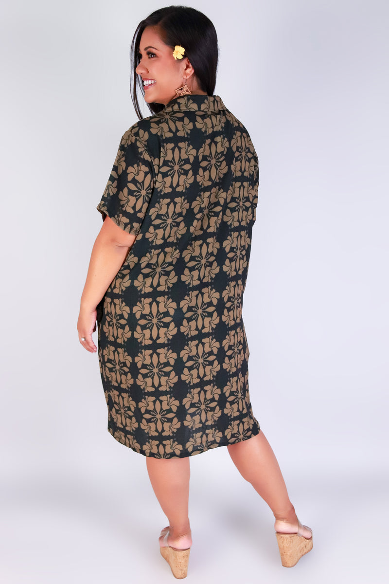Jeans Warehouse Hawaii - PLUS PLUS WOVEN PRINT DRESSES - HIBISCUS QUILT BUTTON DOWN DRESS | By LUZ