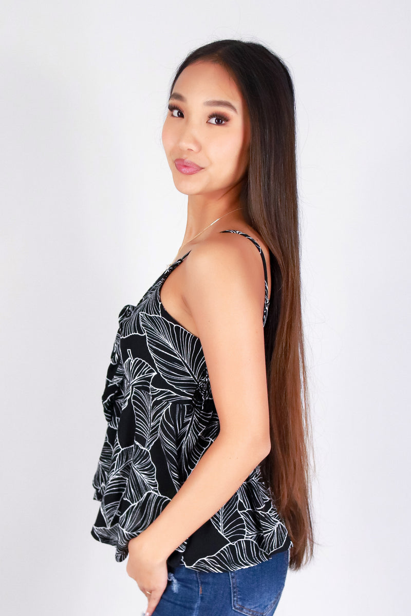 TROPICAL LEAF TIE FRONT TOP
