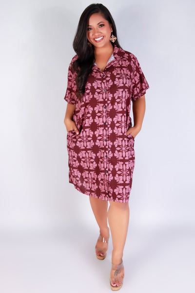 Jeans Warehouse Hawaii - PLUS PLUS WOVEN PRINT DRESSES - HIBISCUS QUILT BUTTON DOWN DRSES | By LUZ