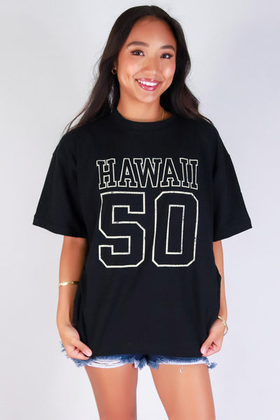 Jeans Warehouse Hawaii - S/S SCREEN - HAWAII 50 OVERSIZED TEE | By ROCK & ROSE BY CHERIE