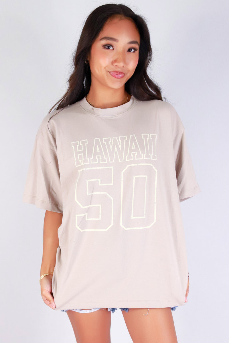 Jeans Warehouse Hawaii - S/S SCREEN - HAWAII 50 OVERSIZED TEE | By ROCK & ROSE BY CHERIE