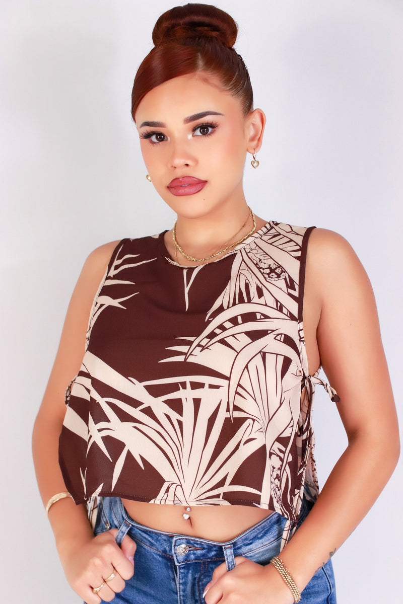 Jeans Warehouse Hawaii - TANK PRINT WOVEN DRESSY TOPS - LAUHALA TIE SIDE TOP | By LUZ
