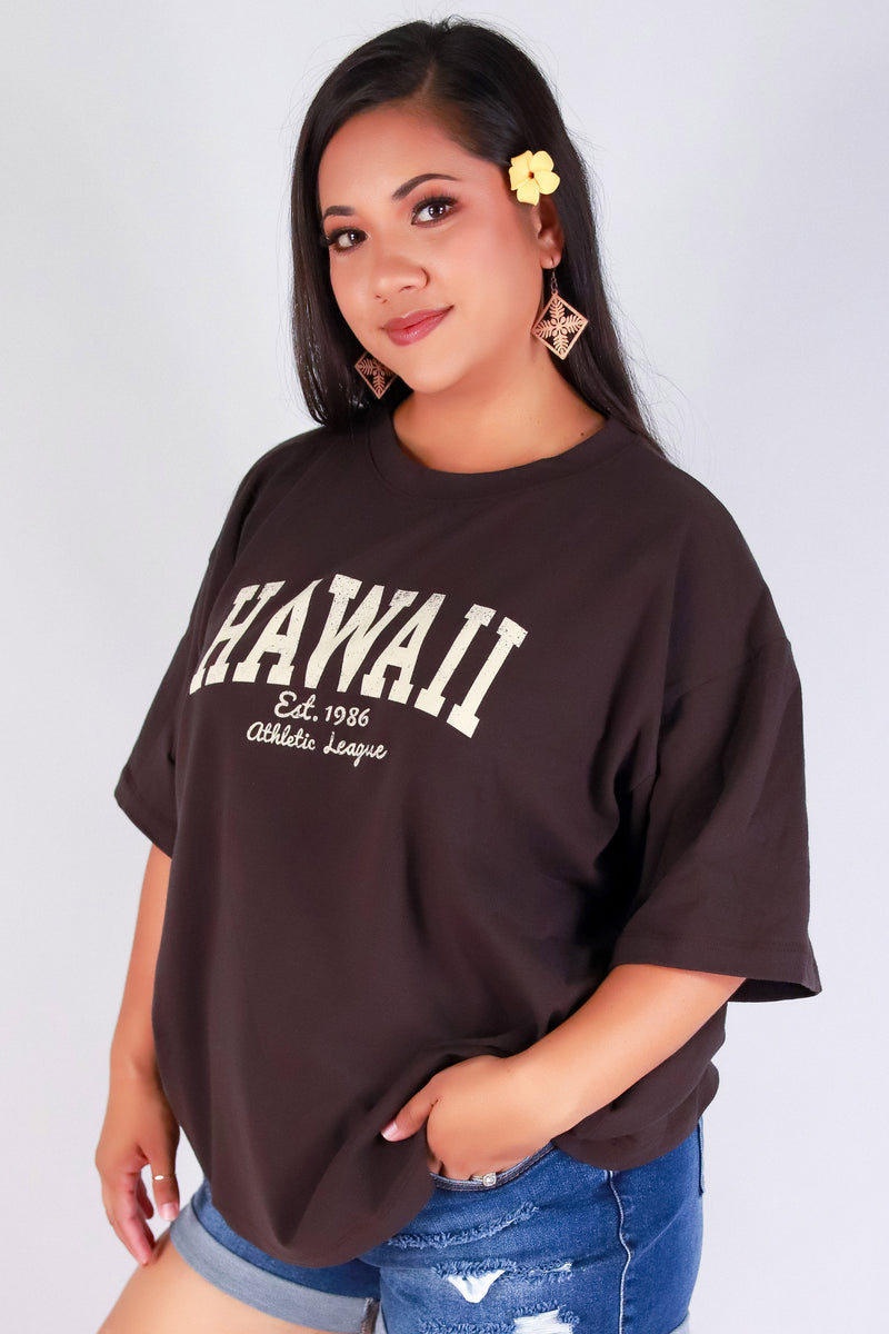 Jeans Warehouse Hawaii - PLUS S/S SCREENS - HAWAII OVERSIZED COLLEGE TEE | By ROCK & ROSE BY CHERIE