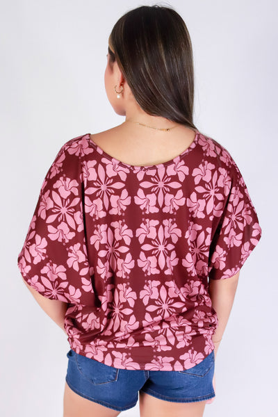 Jeans Warehouse Hawaii - SS PRINT - HIBISCUS QUILT DOLMAN TOP | By LUZ