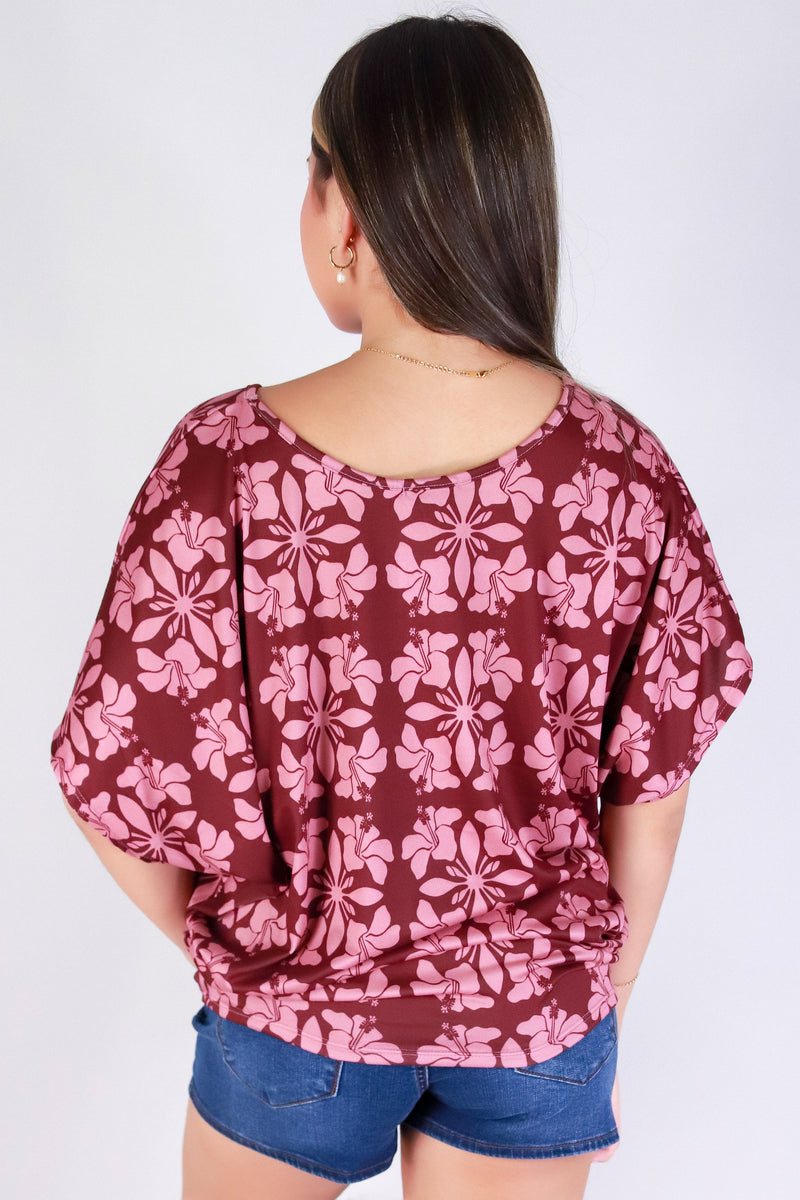 Jeans Warehouse Hawaii - SS PRINT - HIBISCUS QUILT DOLMAN TOP | By LUZ