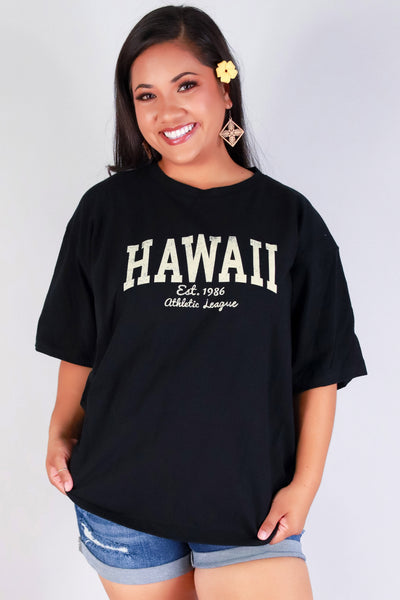 Jeans Warehouse Hawaii - PLUS S/S SCREENS - HAWAII OVERSIZED COLLEGE TEE | By ROCK & ROSE BY CHERIE