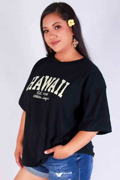 Jeans Warehouse Hawaii - PLUS S/S SCREENS - HAWAII OVERSIZED COLLEGE TEE | By ROCK & ROSE BY CHERIE