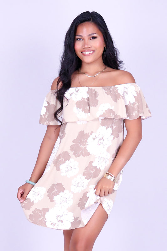 FLORAL VEIL OFF SHOULDER MINI DRESS