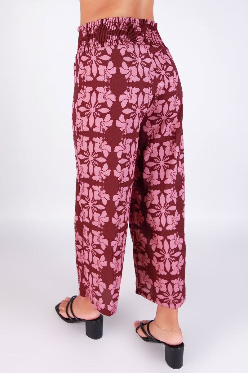 Jeans Warehouse Hawaii - PRINT WOVEN PANTS - HIBISCUS QUILT SMOCKED WAIST PANTS | By LUZ