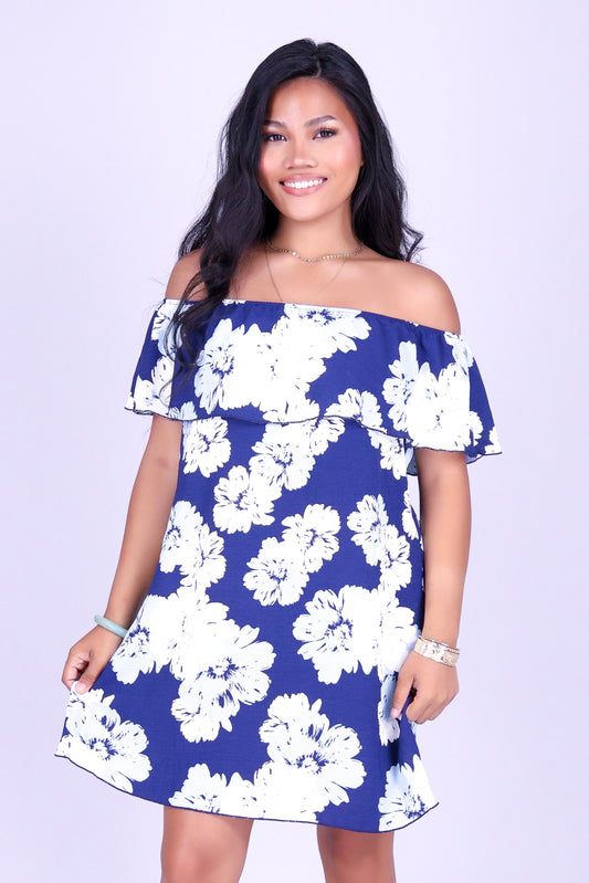 FLORAL VEIL OFF SHOULDER MINI DRESS
