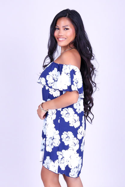 FLORAL VEIL OFF SHOULDER MINI DRESS