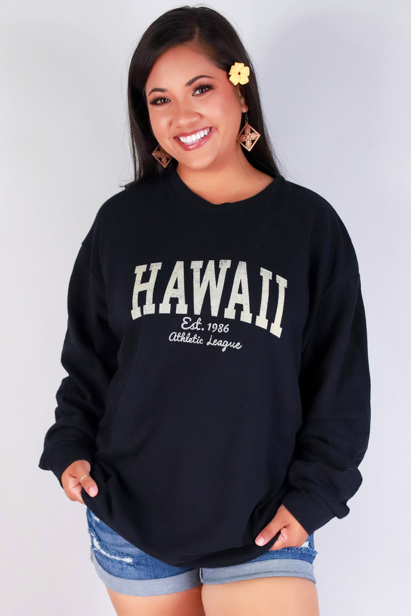 Jeans Warehouse Hawaii - PLUS SOLID LONG SLV TOPS - HAWAII COLLEGE LONG SLEEVE TOP | By ROCK & ROSE BY CHERIE