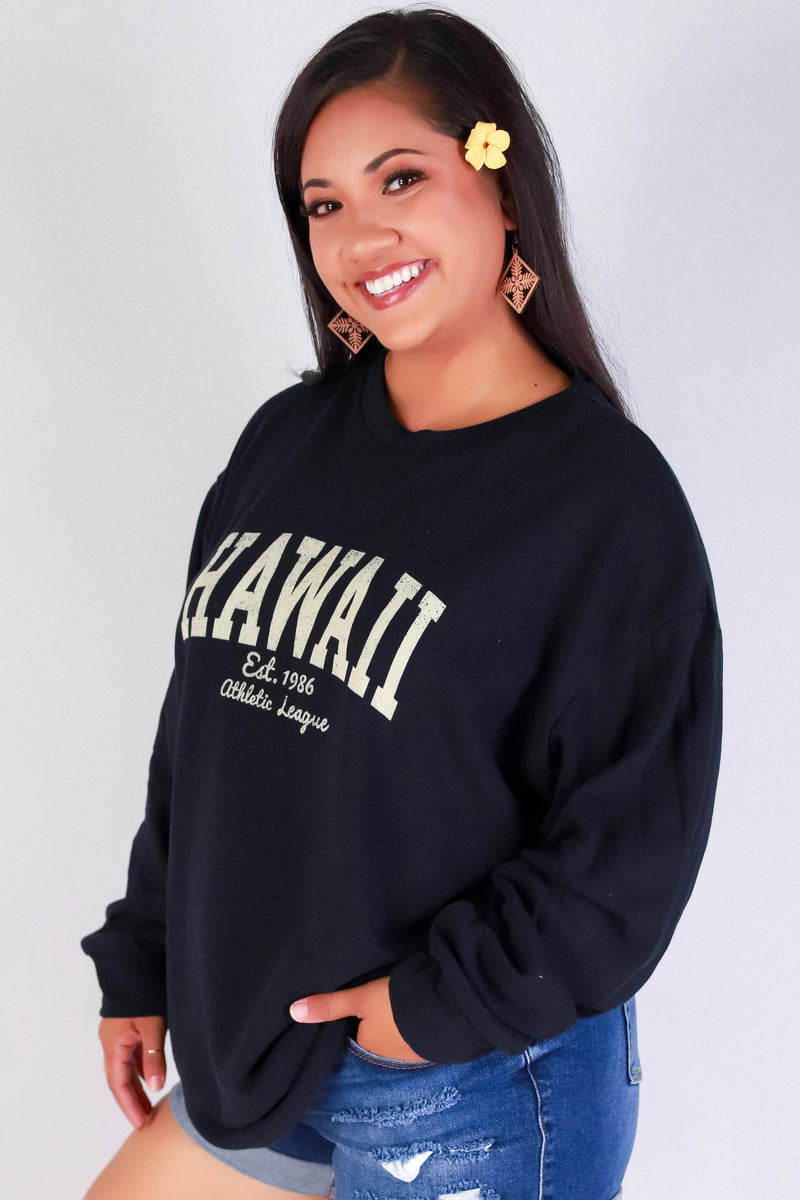 Jeans Warehouse Hawaii - PLUS SOLID LONG SLV TOPS - HAWAII COLLEGE LONG SLEEVE TOP | By ROCK & ROSE BY CHERIE