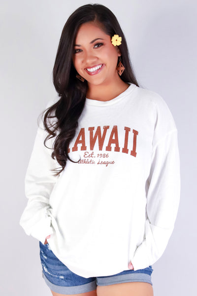 Jeans Warehouse Hawaii - PLUS SOLID LONG SLV TOPS - HAWAII COLLEGE LONG SLEEVE TOP | By ROCK & ROSE BY CHERIE