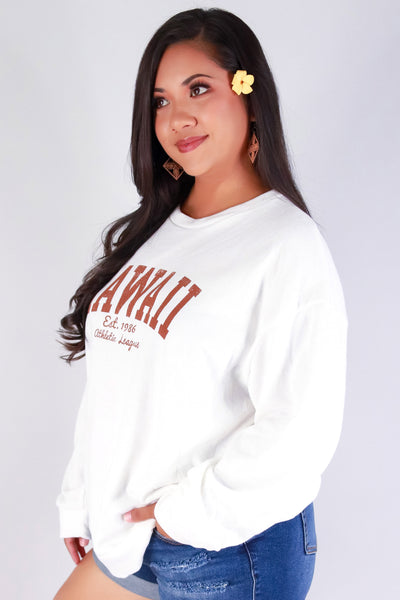 Jeans Warehouse Hawaii - PLUS SOLID LONG SLV TOPS - HAWAII COLLEGE LONG SLEEVE TOP | By ROCK & ROSE BY CHERIE