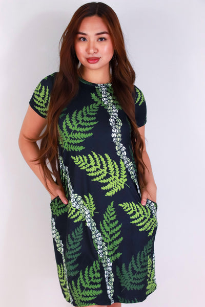 Jeans Warehouse Hawaii - SLEEVE SHORT PRINT DRESSES - PIKAKE PALAPALAI TRAPEZE DRESS | By LUZ