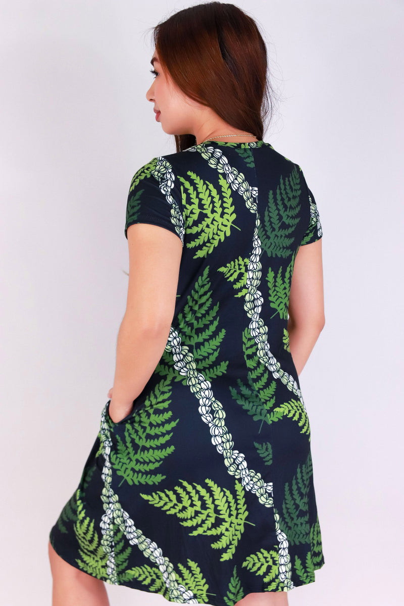 Jeans Warehouse Hawaii - SLEEVE SHORT PRINT DRESSES - PIKAKE PALAPALAI TRAPEZE DRESS | By LUZ