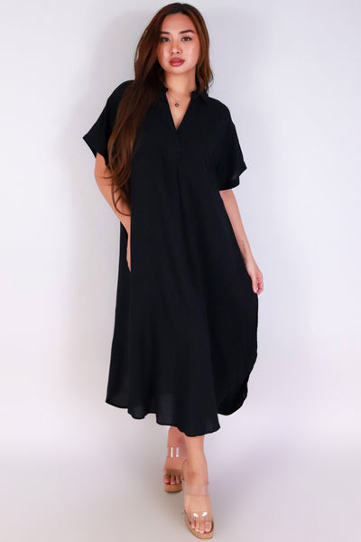 Jeans Warehouse Hawaii - SLEEVE SHORT SOLID DRESSES - SUNLIT STROLL MAXI DRESS | By FAVLUX