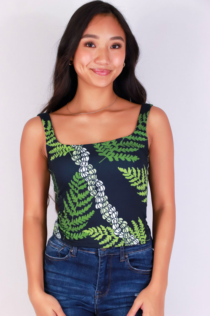 Jeans Warehouse Hawaii - SL PRINT - PIKAKE PALAPALAI SQUARE NECK TOP | By LUZ