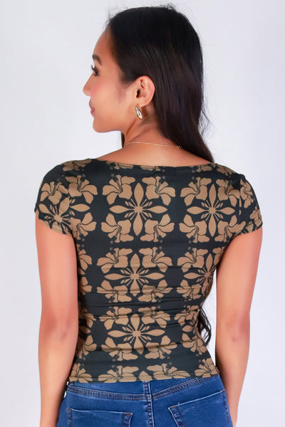 Jeans Warehouse Hawaii - SS PRINT - HIBISCUS QUILT SQUARE NECK TOP | By LUZ