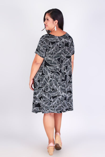 TROPICAL LEAF TRAPEZE DRESS