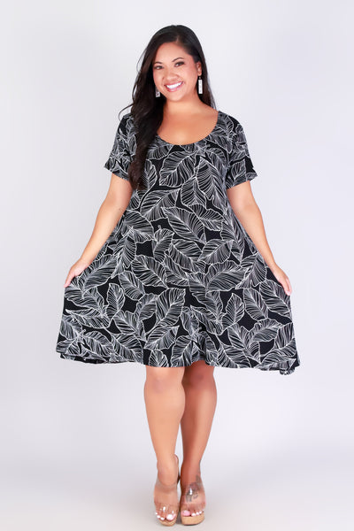 TROPICAL LEAF TRAPEZE DRESS
