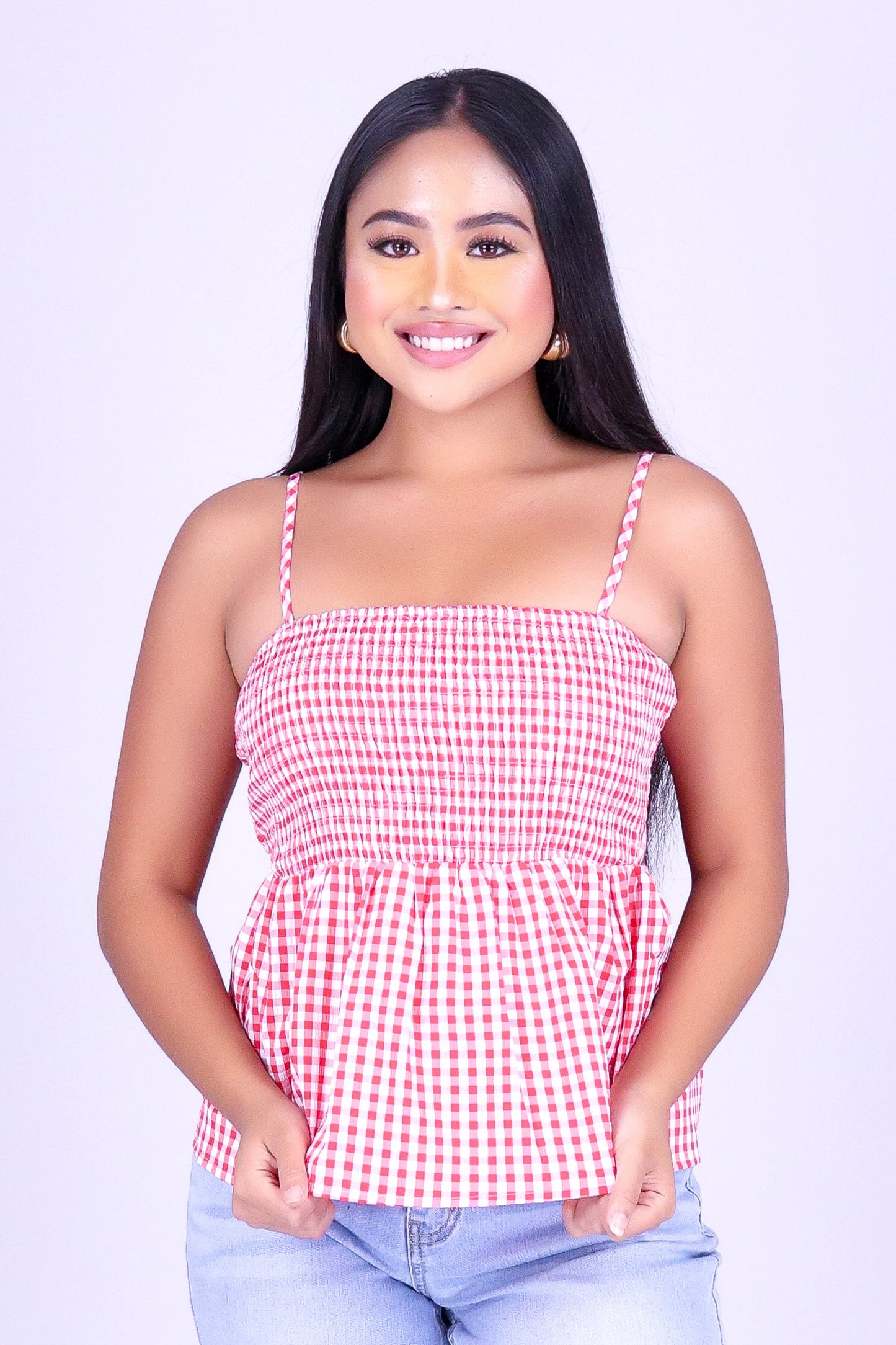SWEET TALK GINGHAM BABYDOLL TOP