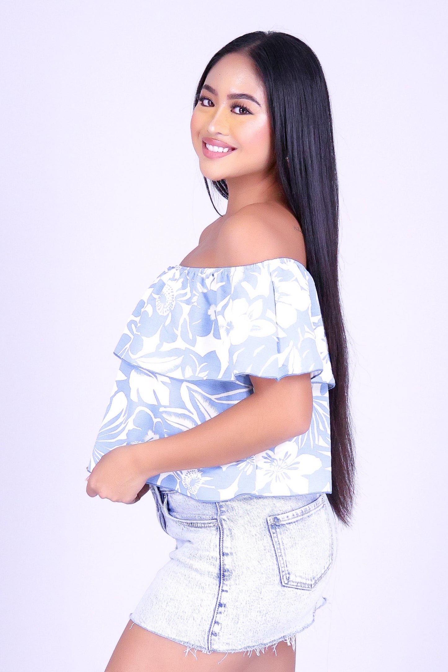 TROPICAL BLOOM OFF SHOULDER TOP