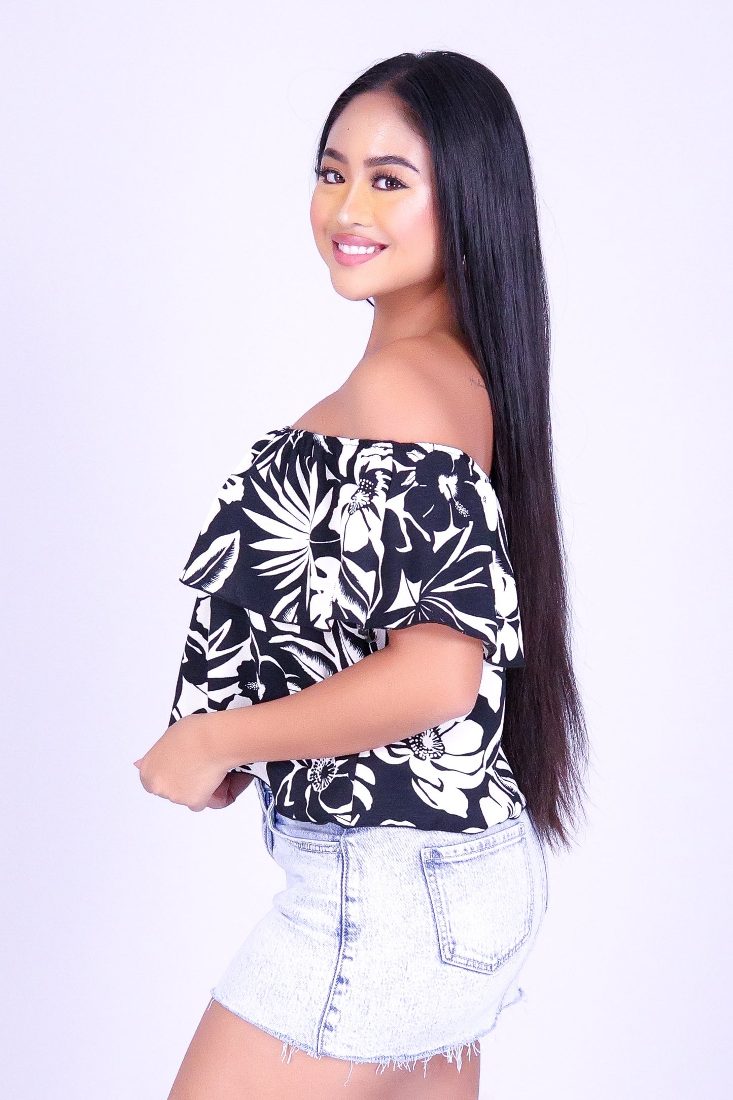 TROPICAL BLOOM OFF SHOULDER TOP