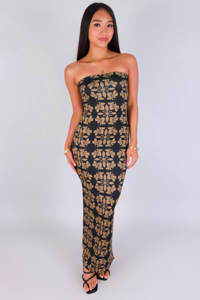 Jeans Warehouse Hawaii - TUBE LONG PRINT DRESSES - HIBISCUS QUILT TUBE DRESS | By LUZ