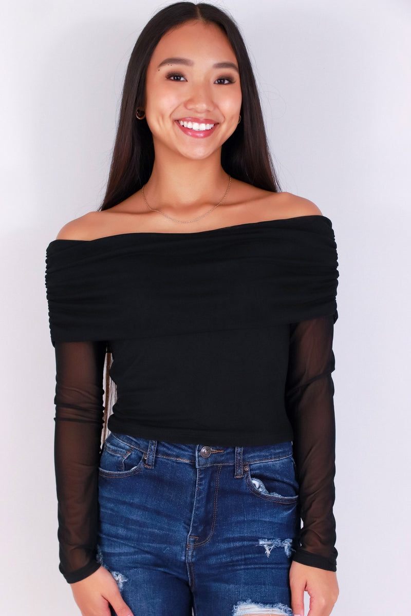 Jeans Warehouse Hawaii - LS CASUAL SOLID - WHISPER MESH OFF SHOULDER TOP | By I JOAH