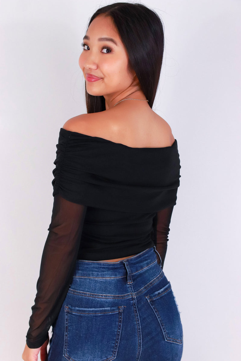 Jeans Warehouse Hawaii - LS CASUAL SOLID - WHISPER MESH OFF SHOULDER TOP | By I JOAH
