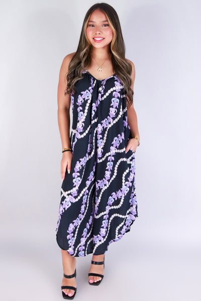 Jeans Warehouse Hawaii - PRINT CASUAL JUMPSUITS - PIKAKE CROWN FLOWER NO WAIST JUMPSUIT | By LUZ