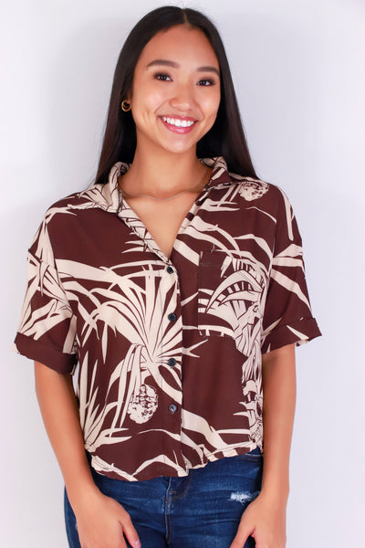 Jeans Warehouse Hawaii - S/S PRINT WOVEN DRESSY TOPS - LAUHALA BUTTON DOWN TOP | By LUZ