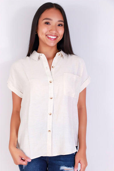Jeans Warehouse Hawaii - S/S SOLID WOVEN CASUAL TOPS - ALL BUTTONED-UP TOP | By MINE FASHION