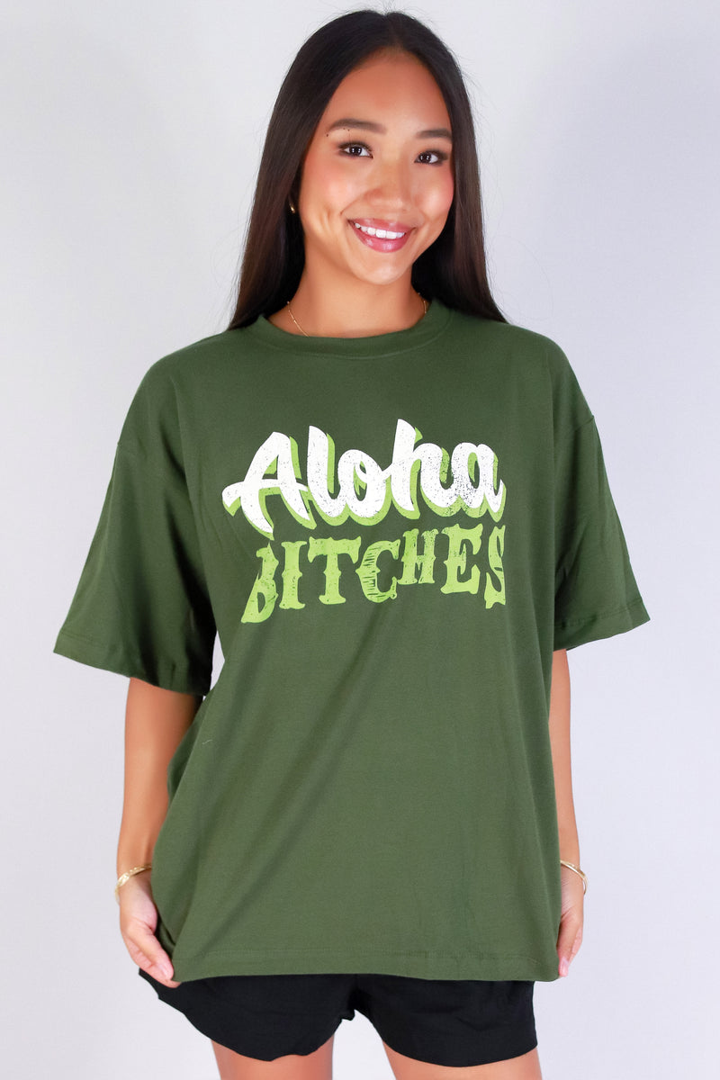 Jeans Warehouse Hawaii - S/S SCREEN - ALOHA BITCHES OVERSIZED TEE | By ROCK & ROSE BY CHERIE