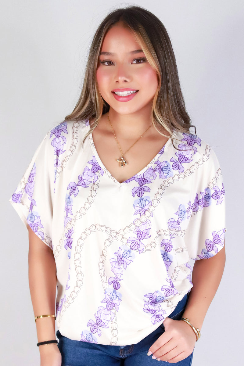 Jeans Warehouse Hawaii - SS PRINT - PIKAKE CROWN FLOWER DOLMAN TOP | By LUZ