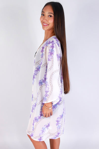 Jeans Warehouse Hawaii - S/S PRINT WOVEN DRESSY TOPS - PIKAKE CROWN FLOWER CHIFFON CARDIGAN | By LUZ