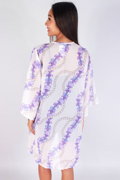 Jeans Warehouse Hawaii - S/S PRINT WOVEN DRESSY TOPS - PIKAKE CROWN FLOWER CHIFFON CARDIGAN | By LUZ