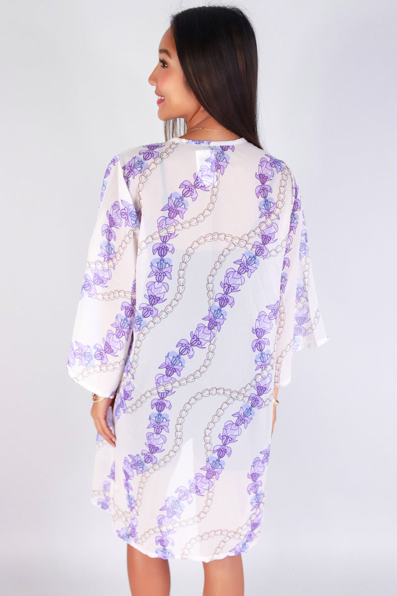 Jeans Warehouse Hawaii - S/S PRINT WOVEN DRESSY TOPS - PIKAKE CROWN FLOWER CHIFFON CARDIGAN | By LUZ