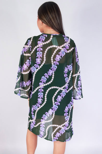 Jeans Warehouse Hawaii - S/S PRINT WOVEN DRESSY TOPS - PIKAKE CROWN FLOWER CHIFFON CARDIGAN | By LUZ