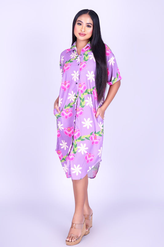 ORCHID TIARE BUTTON DOWN DRESS